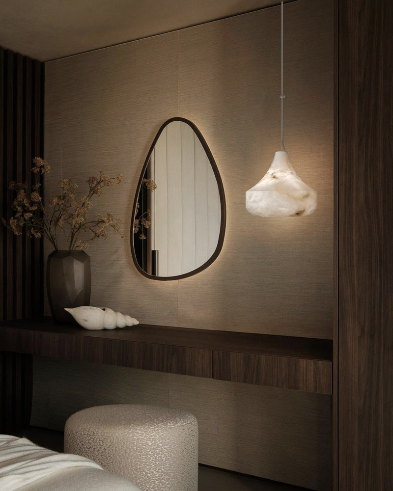 Alabaster Sculptural Tear Drop Pendant Light - Natural Spanish Alabaster, Lux Gold Trim - Kitchens, Dining & Living Rooms