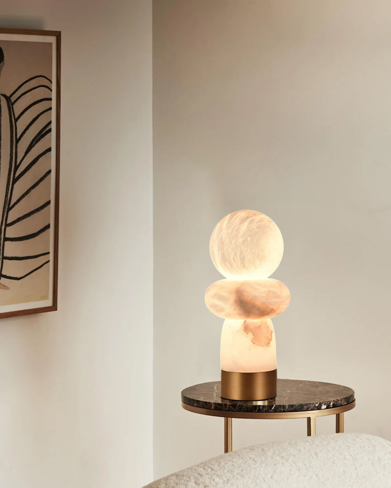 LightsStory Alabaster Geometric Table Lamp - Layered Heritage Brass