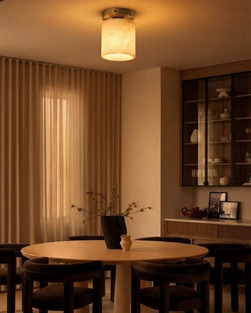 Alabaster Geometric Cylinder Capsule Light - Natural Spanish Alabaster, Lux Brass Trim - Living Rooms, Dining Rooms & Bedrooms