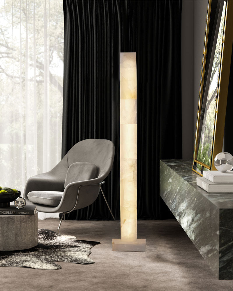 LED Alabaster Square Column Tall Standing Floor Lamp decor for bedroom, living room, hall