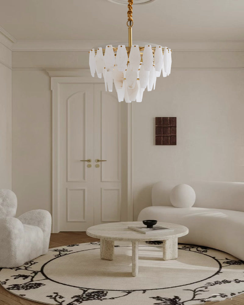 Tiered Circular Alabaster Petal Round Chandelier - 3 Tiers
