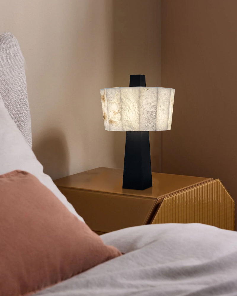Bedside Tabletop Lamps LED Alabaster Grandeur Small Table Lamp Black Stainless Base Modern Table lamp