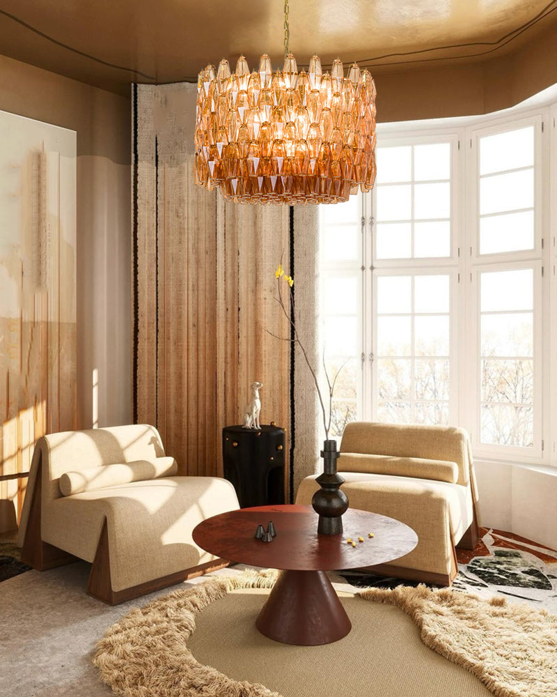 Murano Hand-Blown Glass Round Chandelier Wide 28" for Dining Room and Living Room