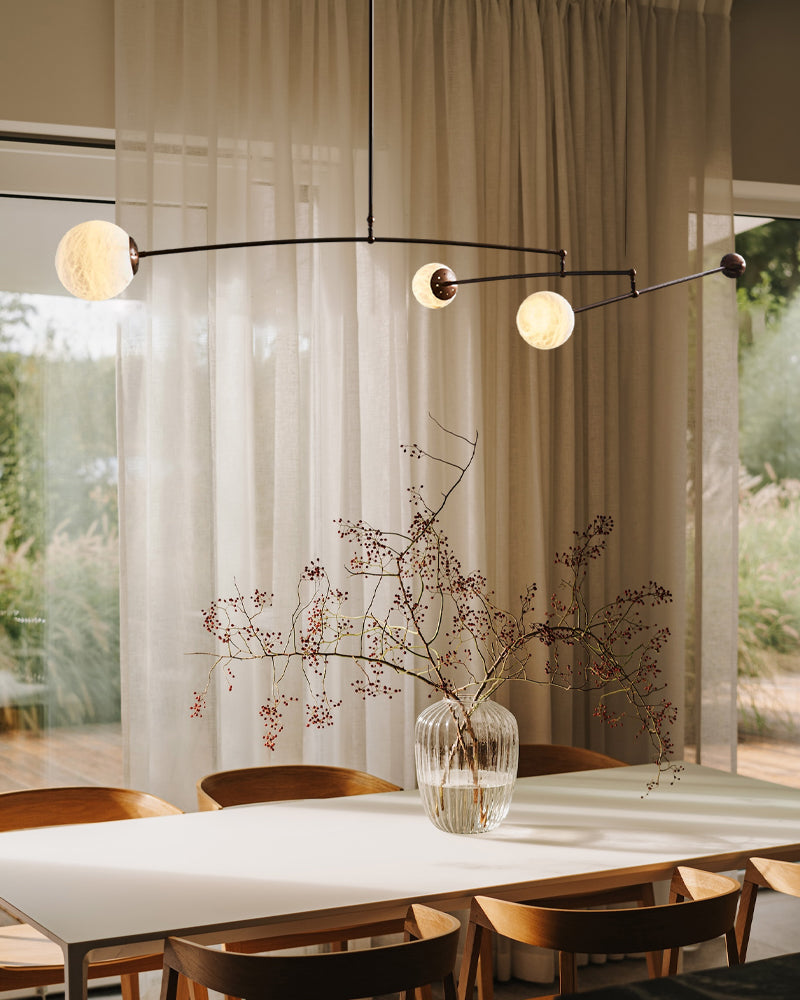 Alabaster & Brass Mobile Pendant. Kinetic Sculptural Light. Vintage Simple Pendant Lamp