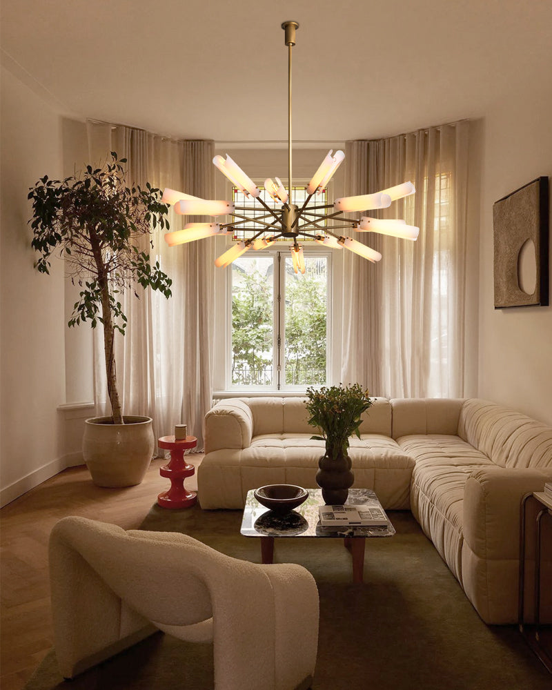 High Line Dark Brass/Black Platiere Circular Chandelier with Opal White Glass