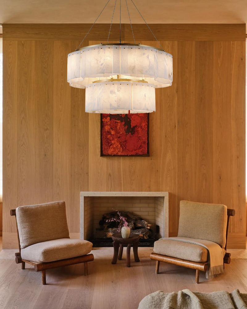 LightsStory Series Murano Swirl Ceiling Light Hand-Blown Alabaster with Brushed Brass Finish for Bedrooms, Kitchens, and Dining Rooms. Luxury Modern Chandelier