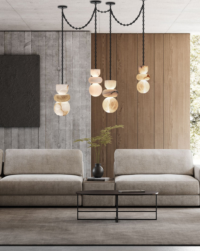 7 lights 6 Wide Multi Light LED Pendant Light Fixtures white alabaster indoor lighting
