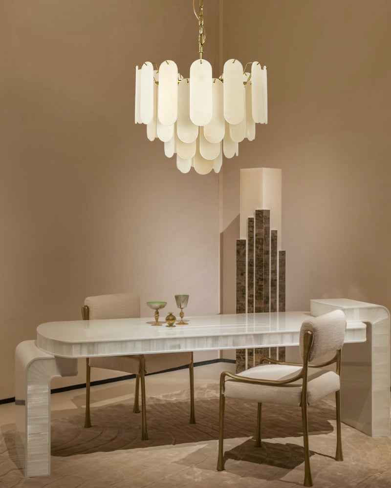 Alabaster Tiered Chandelier-Natural Stone Pendant Light Fixture-White and Brown (Copy)