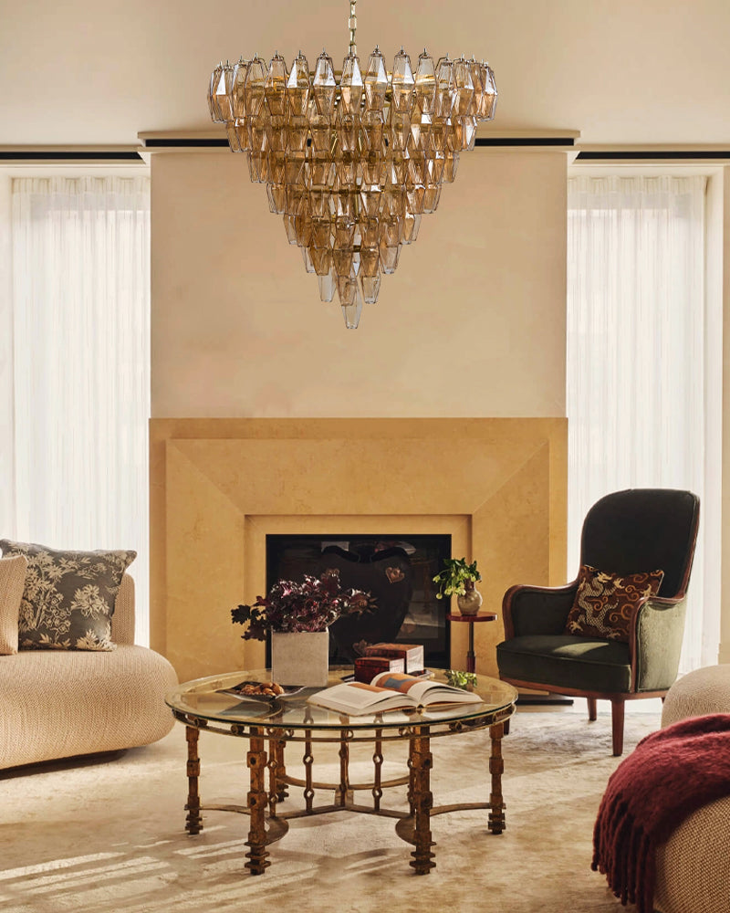 Modern Multi-Layer Murano Colorful Glass Round Chandelier Gold Framework for living room