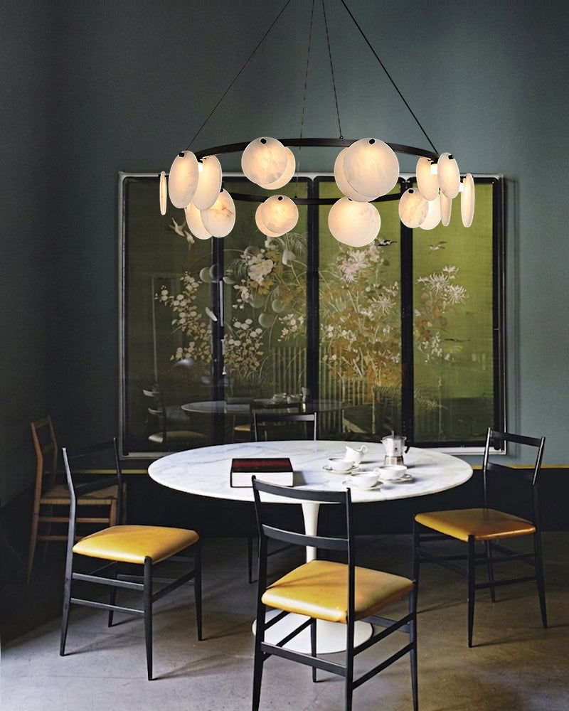 LightsStory Alabaster Statement Pendant Light - Linear Round Brass