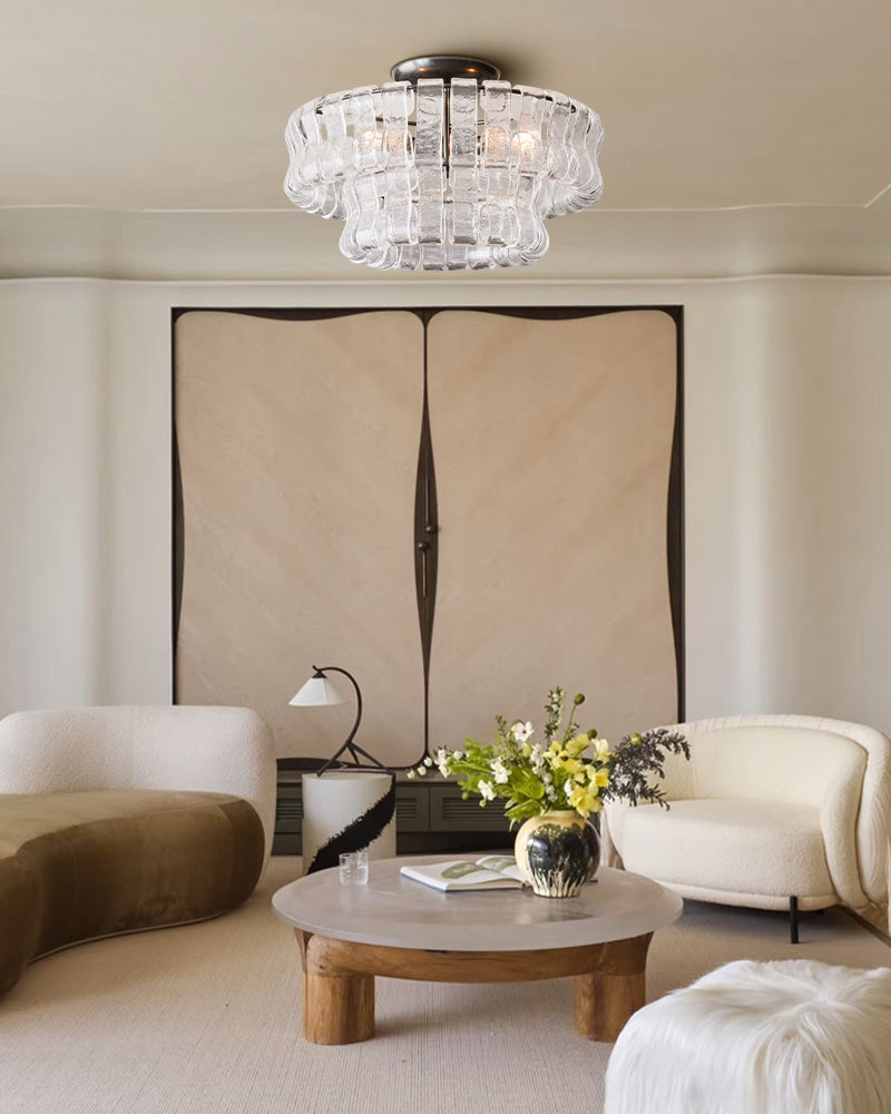 Art Glass Ghiaccio Flush Mount Ceiling Light Fixtures in Bronze /Brass