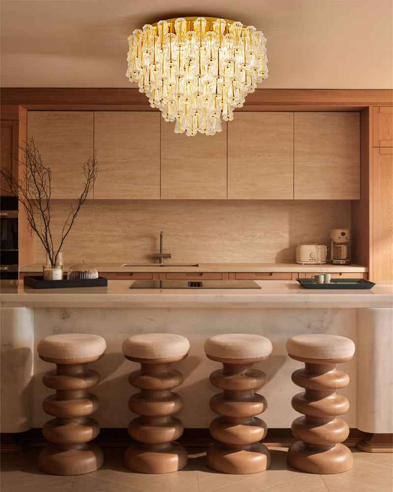 Glass Tiered Flush Mounted Ceiling Light - Clear & Amber Glass (Copy)