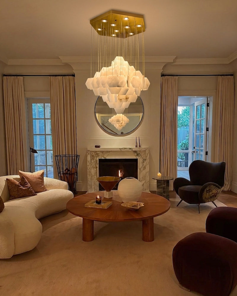 LightsStory Alabaster Streamline Chandelier - Geometrical White Stone