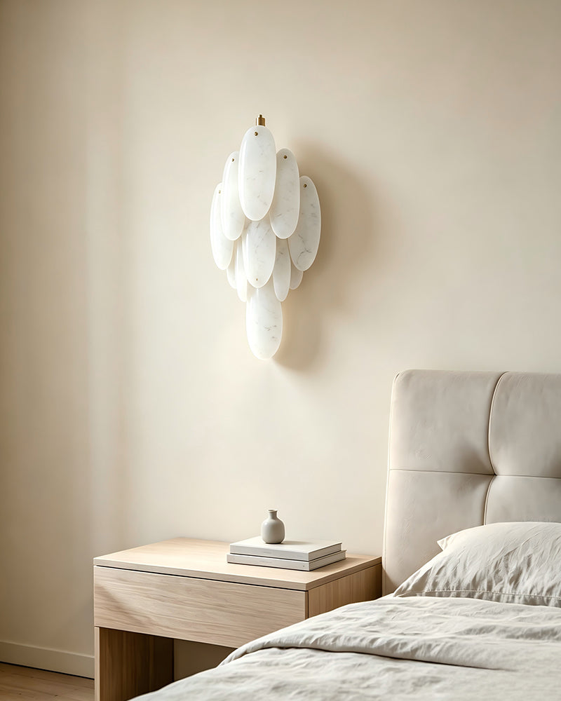 Moritz Alabaster Textured Oval Globe Wall Light - Natural Spanish Alabaster, Serene Matte, Custom Trim - Luxury Home Interior Lighting
