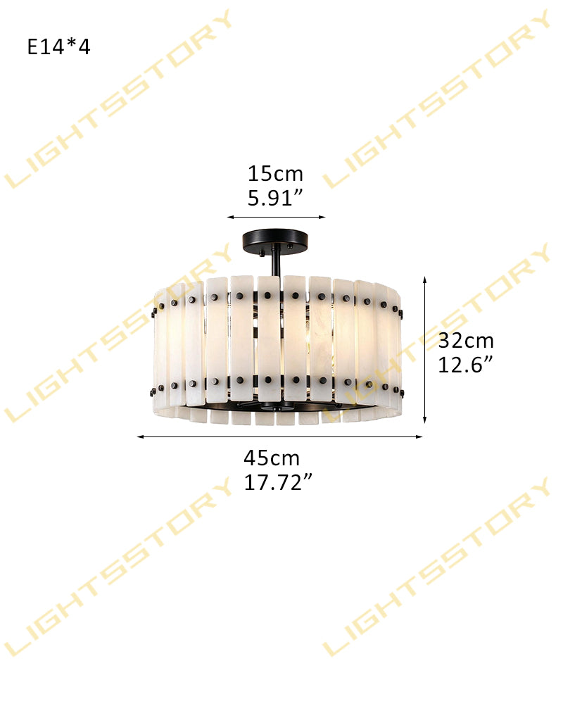Val D’Isère Alabaster Studded Drum Ceiling Light - Semi Flush Mount, Lux Gold Trim - Living Rooms & Dining Rooms