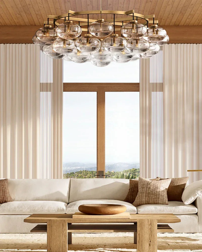 Vence Series Geometric Chandelier | Rectangular Clear Glass Shades with Freeform Cords, Polished Black Canopy for Dining Tables and Kitchen Islands American Vintage chandelier lamp