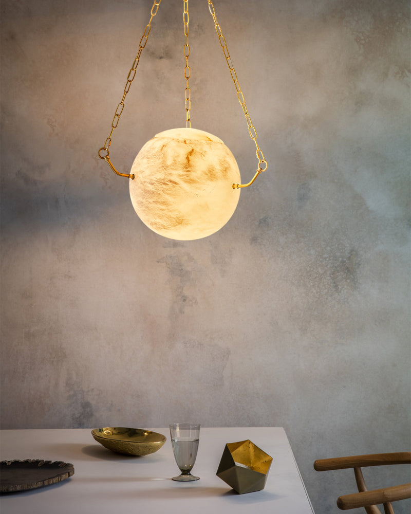 Vintage Alabaster Globe Pendant Light Fixture with brass/black adjustable chain 150cm