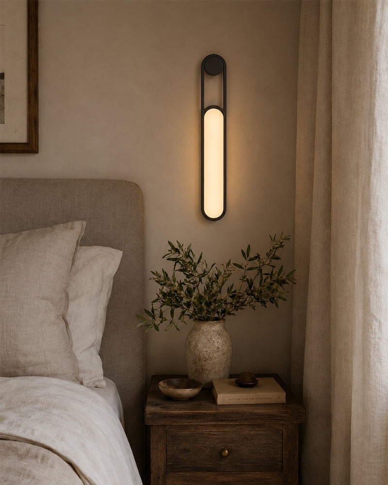 Alabaster Elongated Oval Capsule Gold Mounted Wall Light Sconce - Natural Spanish Alabaster Wall Lamp - Bedroom & Living Room