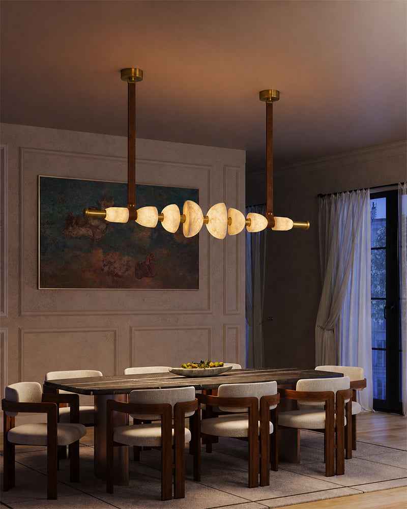 LightsStory Alabaster Linear  Pendant Light - Art Semicircle  White Stone
