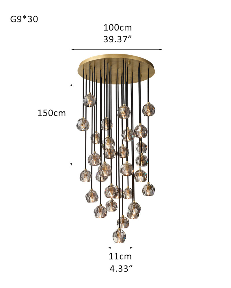 Cluster Crystal Ball G9 Round Chandelier with Stepless Dimming,4.33" Dia