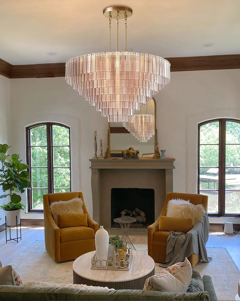 Sirene Smoke Ridged Glass Round Chandeliers Wide 41" 59" for Foyer Hotel Porject