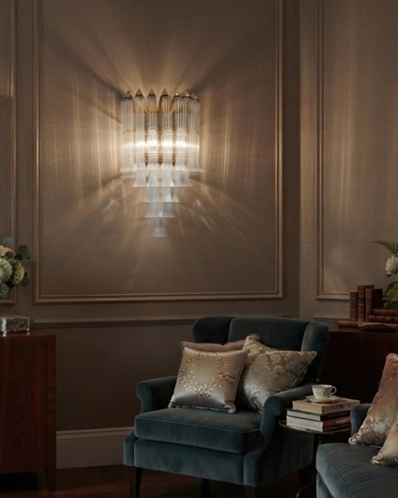 Bellagio Fluted Opal Glass Wall Light Sconce - Flush Mount, Lux Brass Trim - Bedrooms, Vanity & Bathrooms