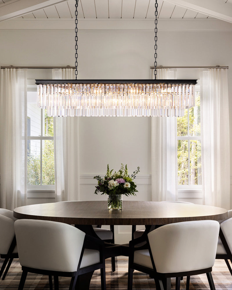 Rectangular Crystal Drops Chandeliers brushed Matt black/Gold Iron Frame,40“48”