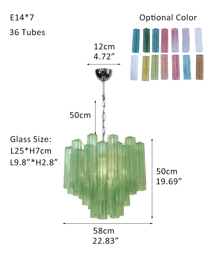 Large Vintage Green Murano Glass Tiered Chandelier in Silver & Gold Frame