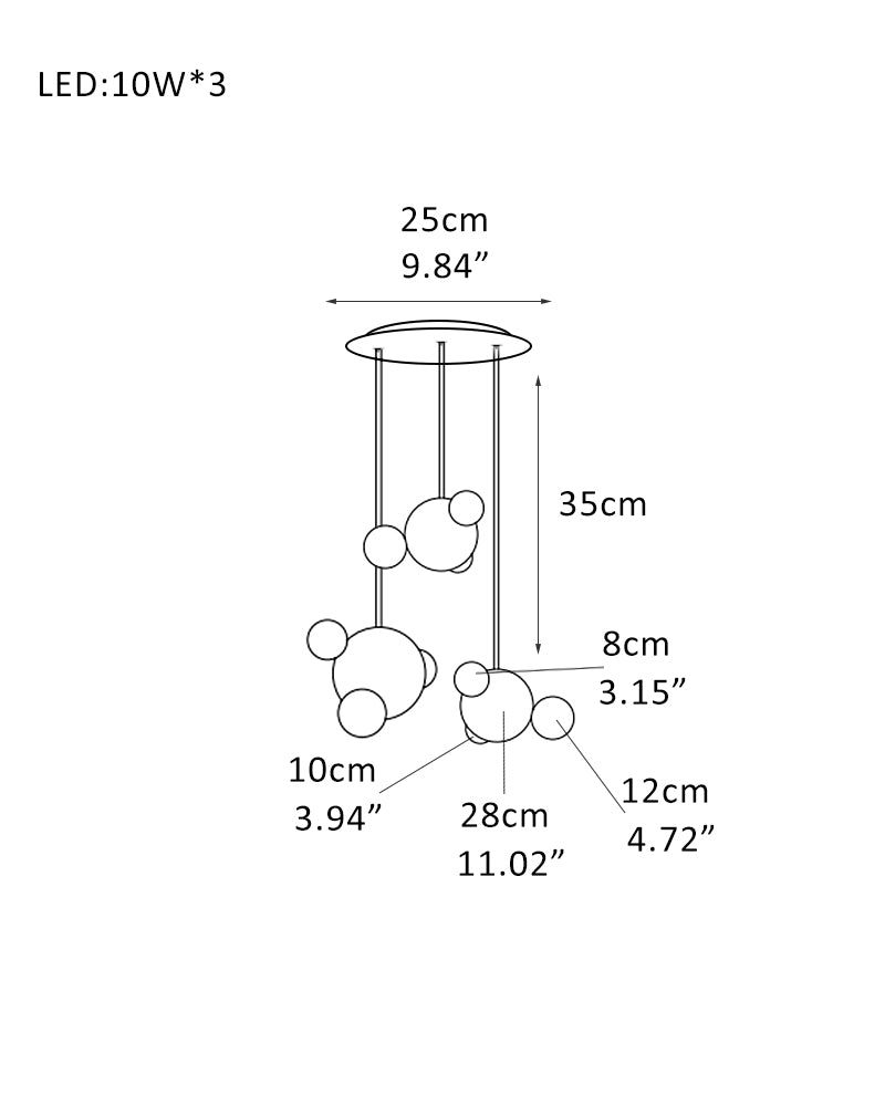 Cluster Alabaster Pendant Lamp with four different sizes of marble ball neatly supported on metal pole