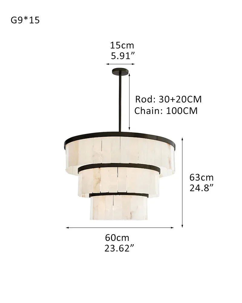 Windham Series Geometric Chandelier | Triple Tier Handcrafted Natural Plaster, Textured Matte Finish for Living Rooms, Bedrooms, and Dining Areas 3 Tier-D60*H63CM D23.62"*H24.8" Black + White American chandelier