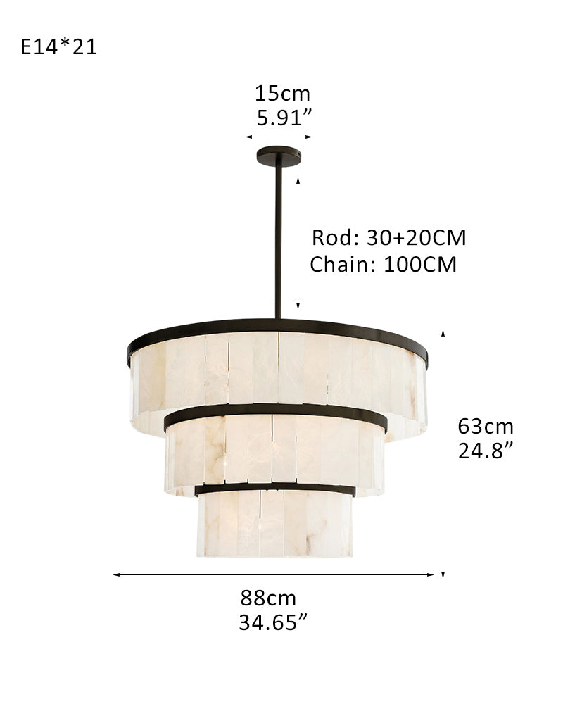 Handcrafted Windham Alabaster Tier Round Chandelier In Brass/Black Finish