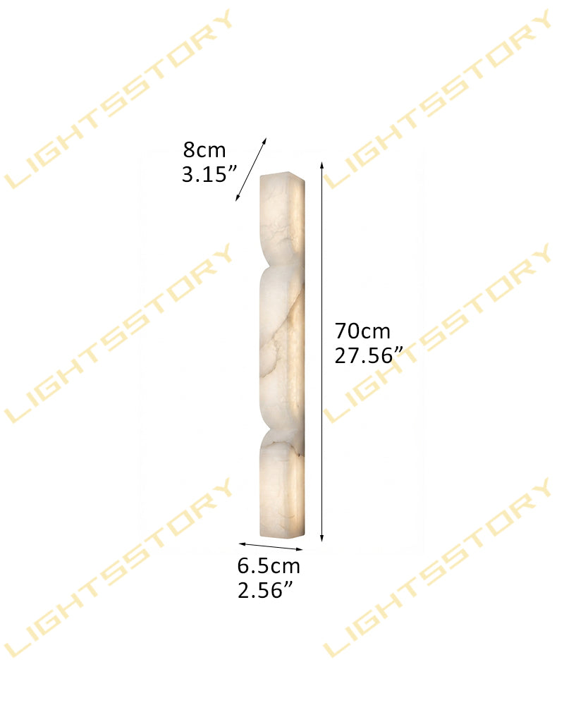A carved decorative column end or trim piece shown on a white background with overlaid dimension labels: 70 cm height, 8 cm top width, and 6.5 cm base width.