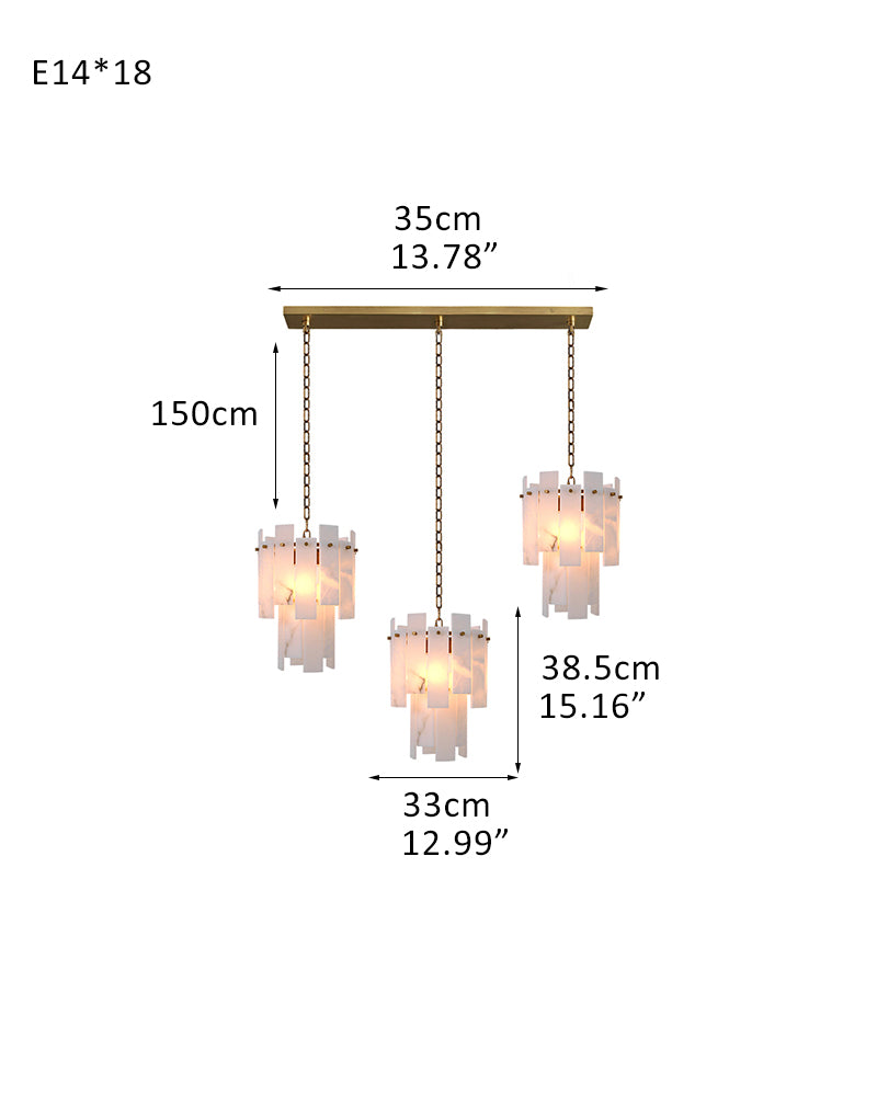 3-light Alabaster marble Cluster Chandelier 13" with adjustable chain 150cm for kitchen