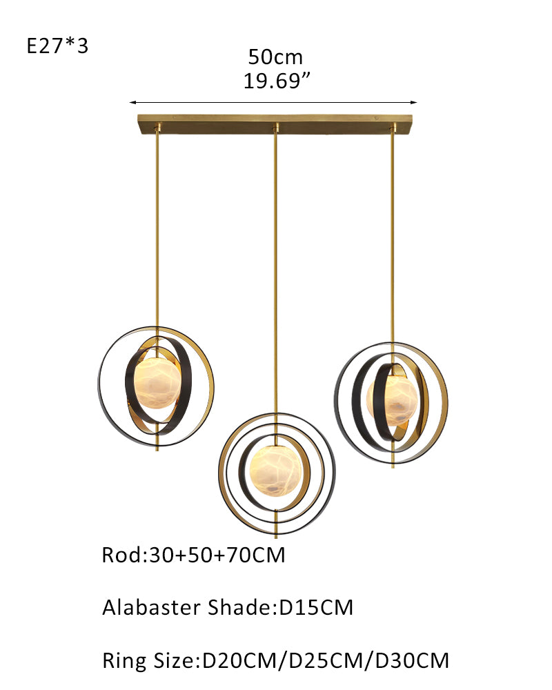 White Alabaster Round Ceiling Pendant Lamp - Gold & Bronze Rotatable Ring