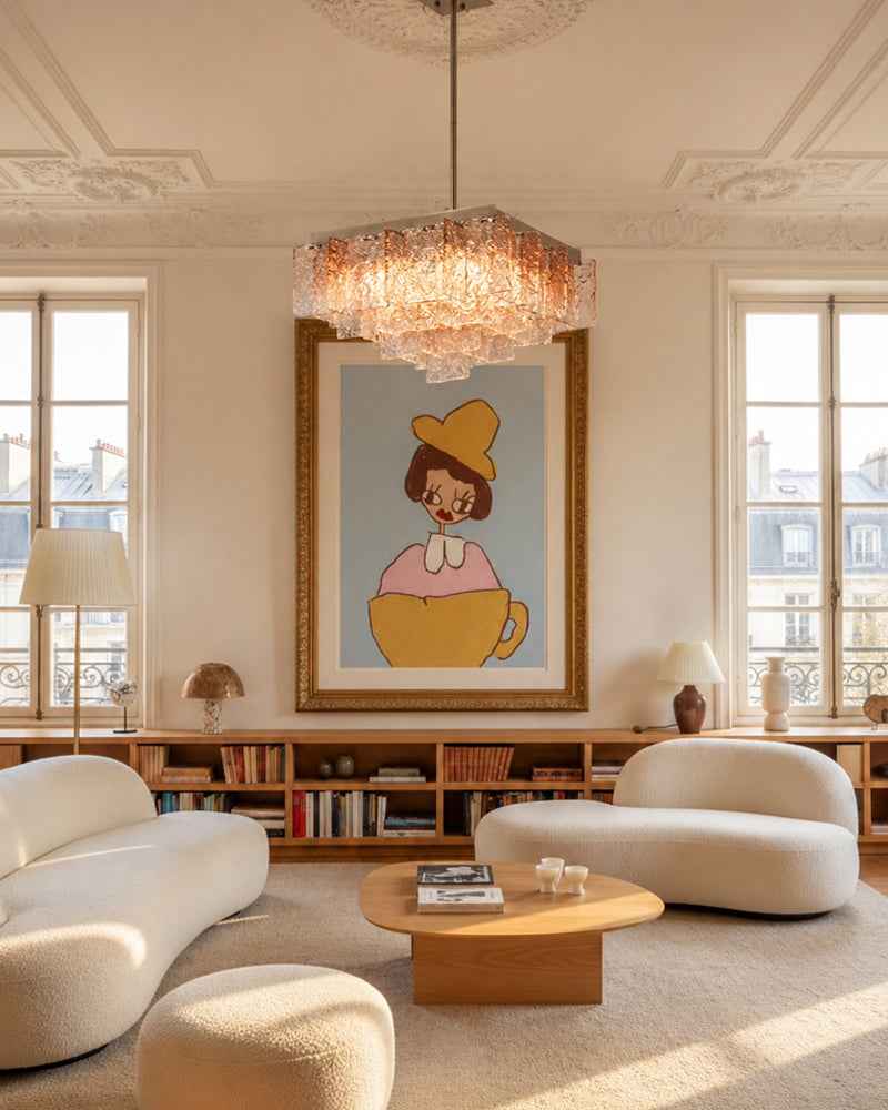 LightsStory Textured Glass Geometric Chandelier - Pink Glass Plate Installation