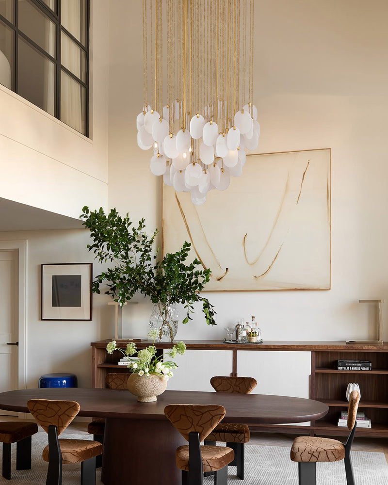 Fenwich Alabaster Gold Tag Cluster Pendant Light - Natural Spanish Alabaster Panels, Lux Gold Trim - Dining Rooms & Living Rooms