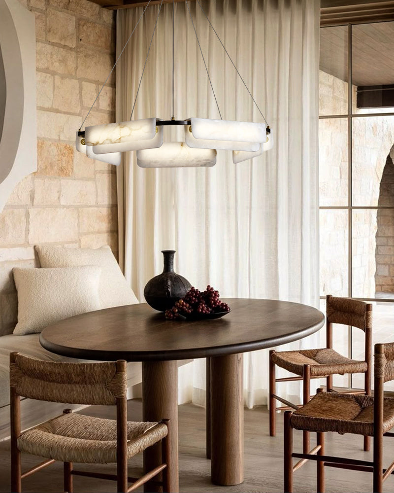 Organic Alabaster Linear Pendant Lightiing with Black Metal Frame for Kitchen Island