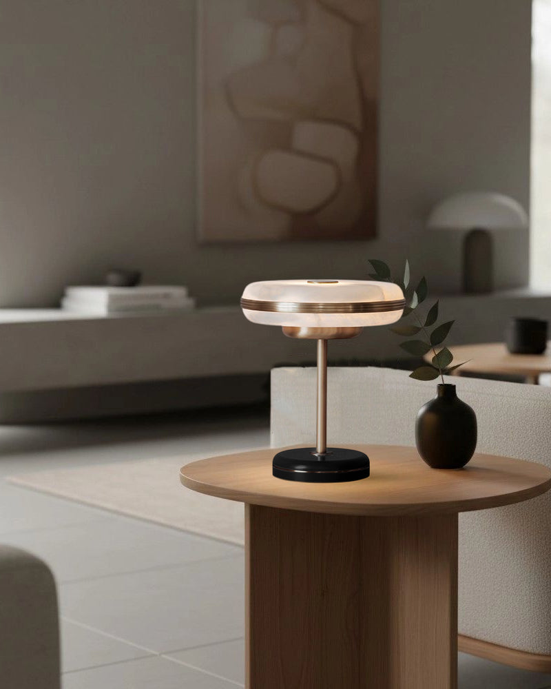 LightsStory Serene Alabaster Round Table Light - White Stone - Small