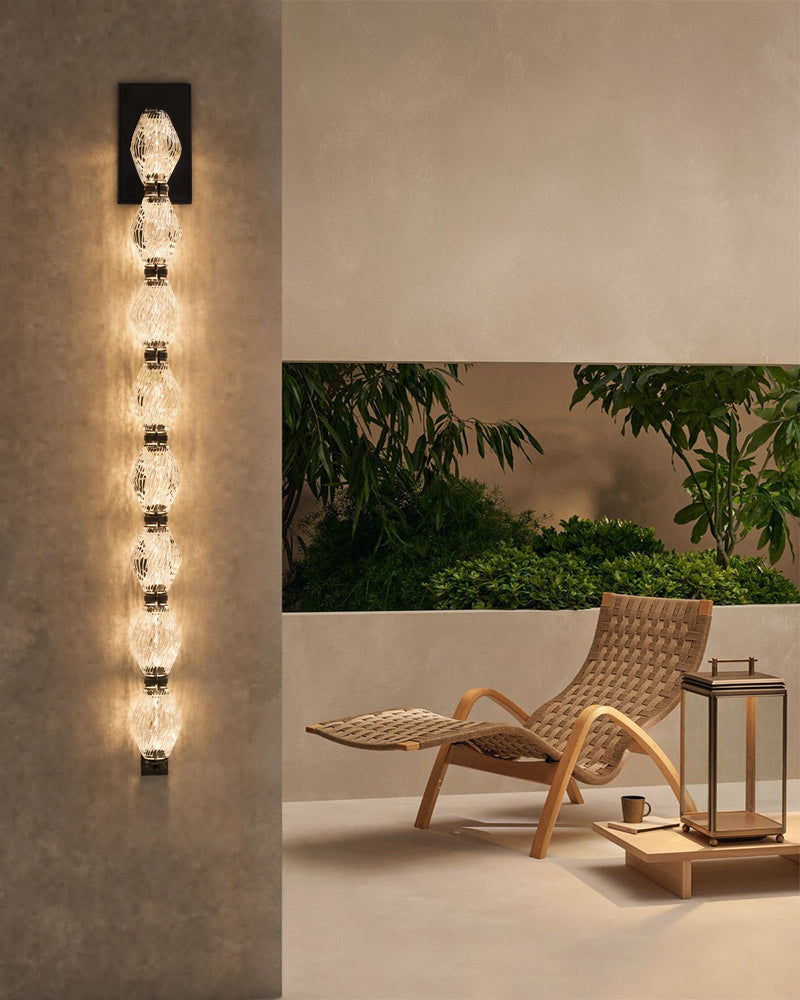Clairval Stacked Gemstone Totem Wall Light Sconce - Clear Glass, Lux Gold Trim - Hallways, Bedrooms & Bathrooms