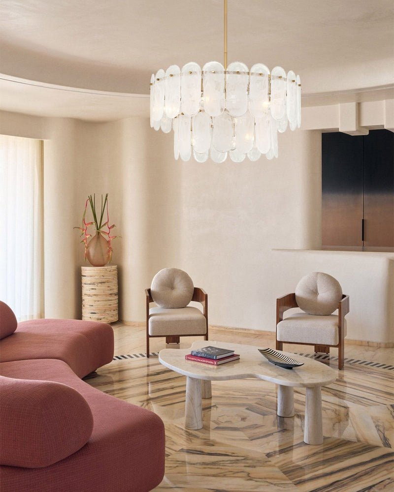 Etienne Glass Petal Double Tier Drum Pendant Light - Serene Black Trim - Living Rooms & Dining Rooms