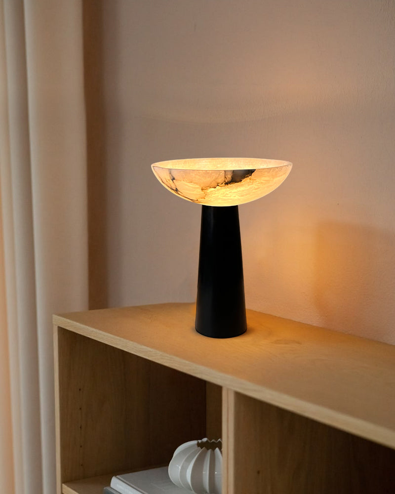 Aura Alabaster Bowl Table Lamp with Conical Base for bedroom Modern Table lamp