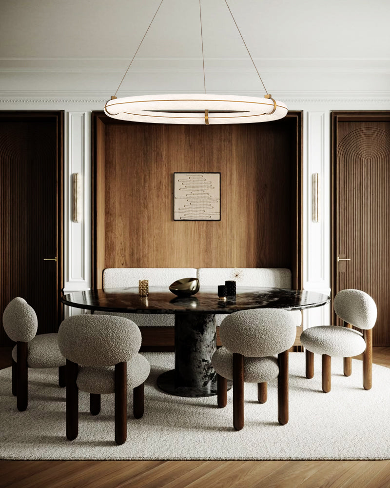 Cora Alabaster Circular Halo Ring Chandelier - Natural Spanish Alabaster, Lux Gold Trim - Dining Rooms & Kitchens