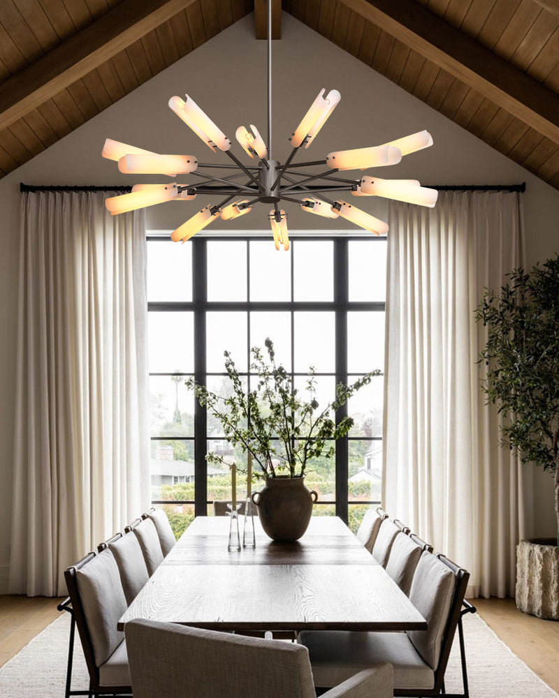 Modern Design Platiere Linear Chandelier Collection with Opal White Glass | Antique Brass/Black Finish