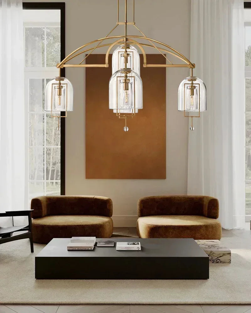 LightsStory Series Geometric Chandelier | Sculptural Orbs Hand-Blown Glass and Brass, Antique Brass finish for Refined Dining Rooms and Modern Living Spaces American Vintage chandelier lamp
