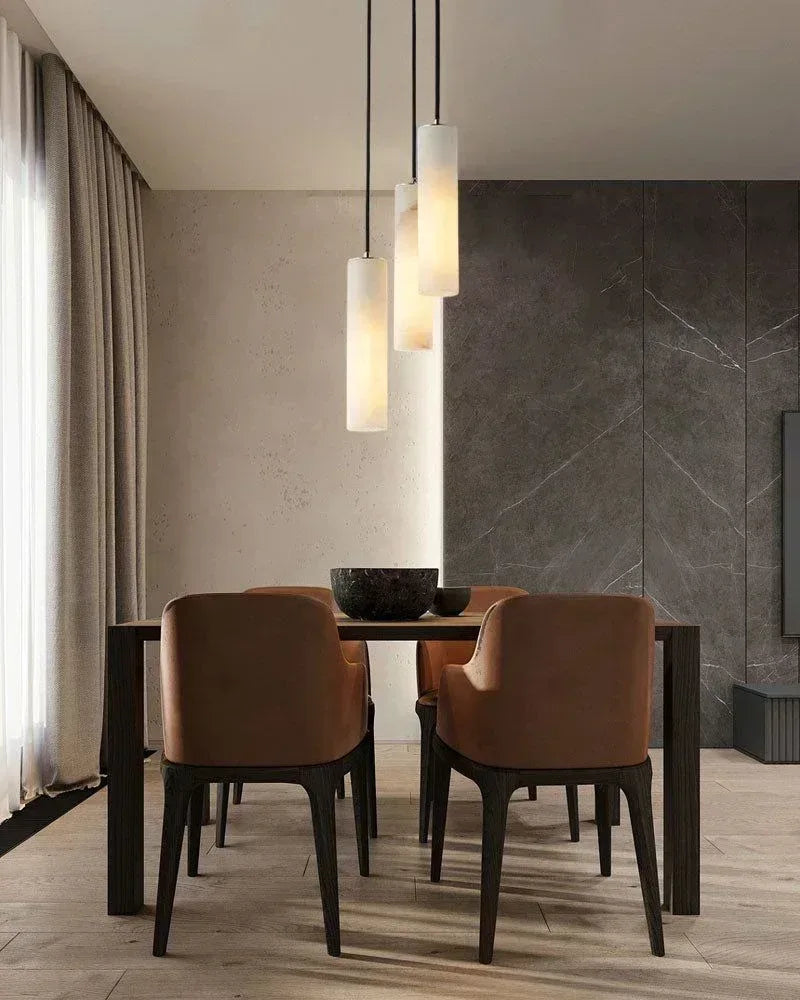 LightsStory Series Geometric Chandelier | Linear Cylinder Natural White Marble, Black finish for Modern bedrooms, living rooms, and halls Modern Pendant lamp