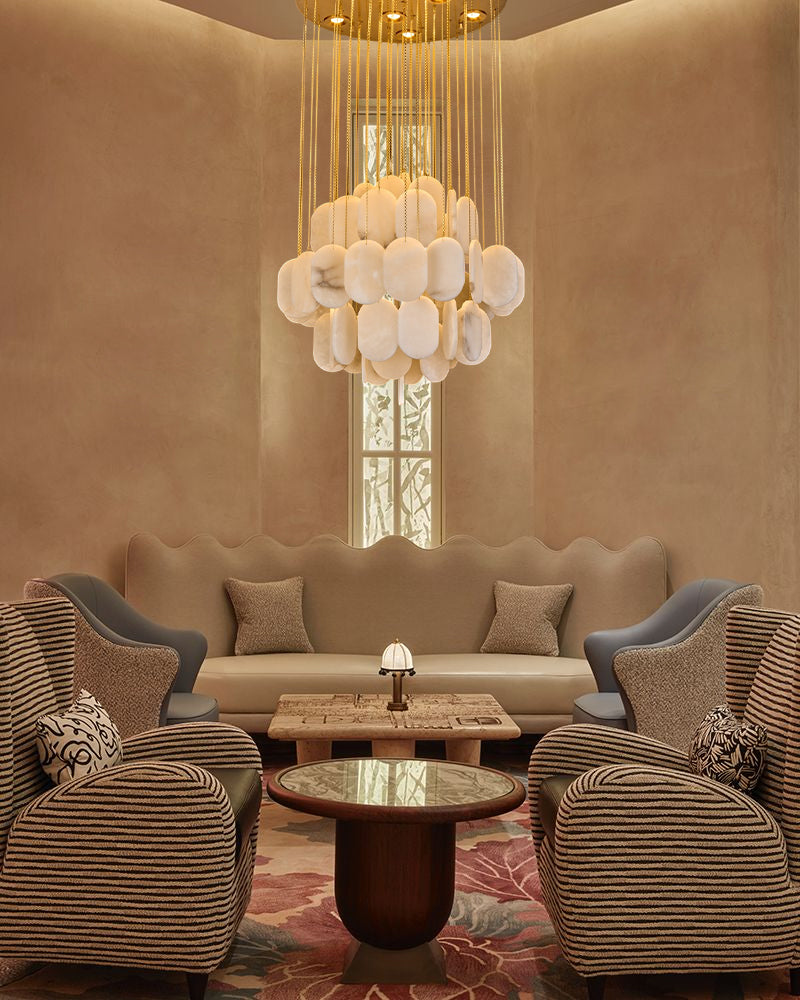 LightsStory Alabaster Streamline Chandelier - Geometrical White Stone