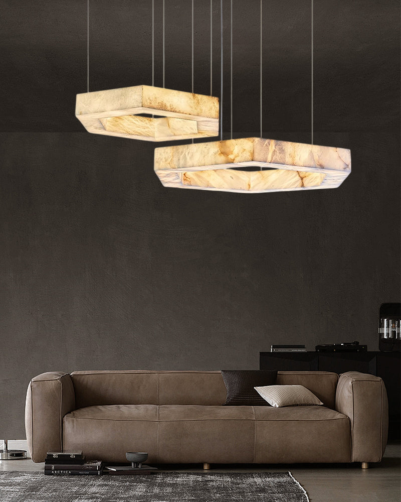 Hexagon Marble Pendant Lamp with adjustable cord & stepless dimming,20“24”31“40” Dia