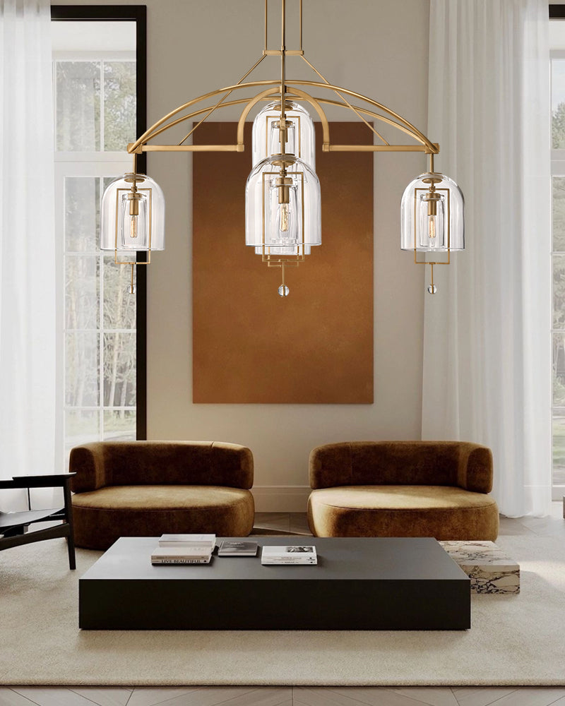 bronze chandelier with blown glass shade & solid brass