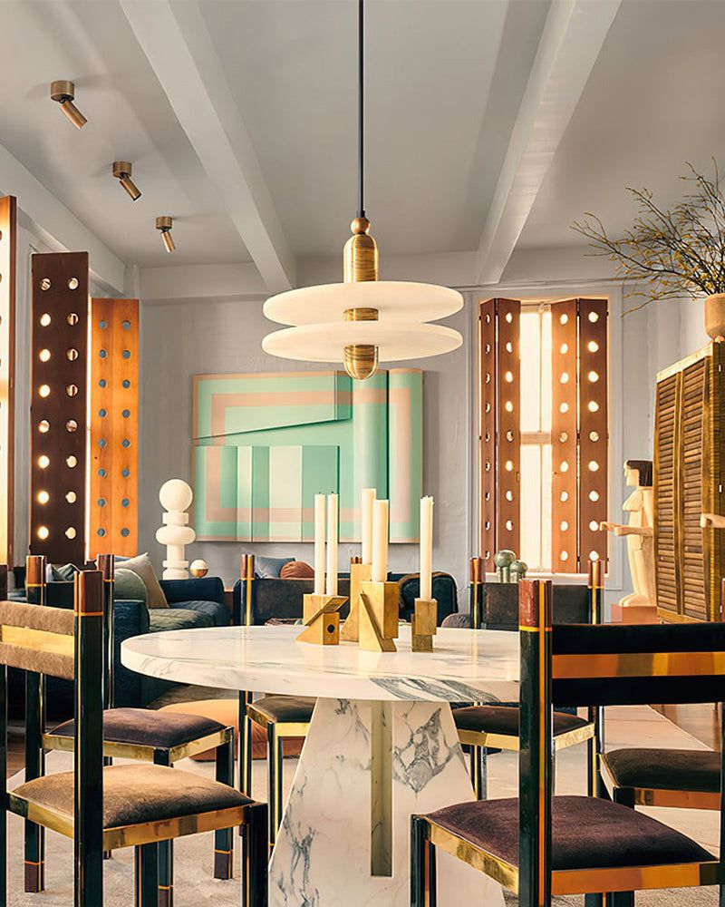 Alabaster Modern Marble Ring Pendant Light For Dining Room, Black/Brass