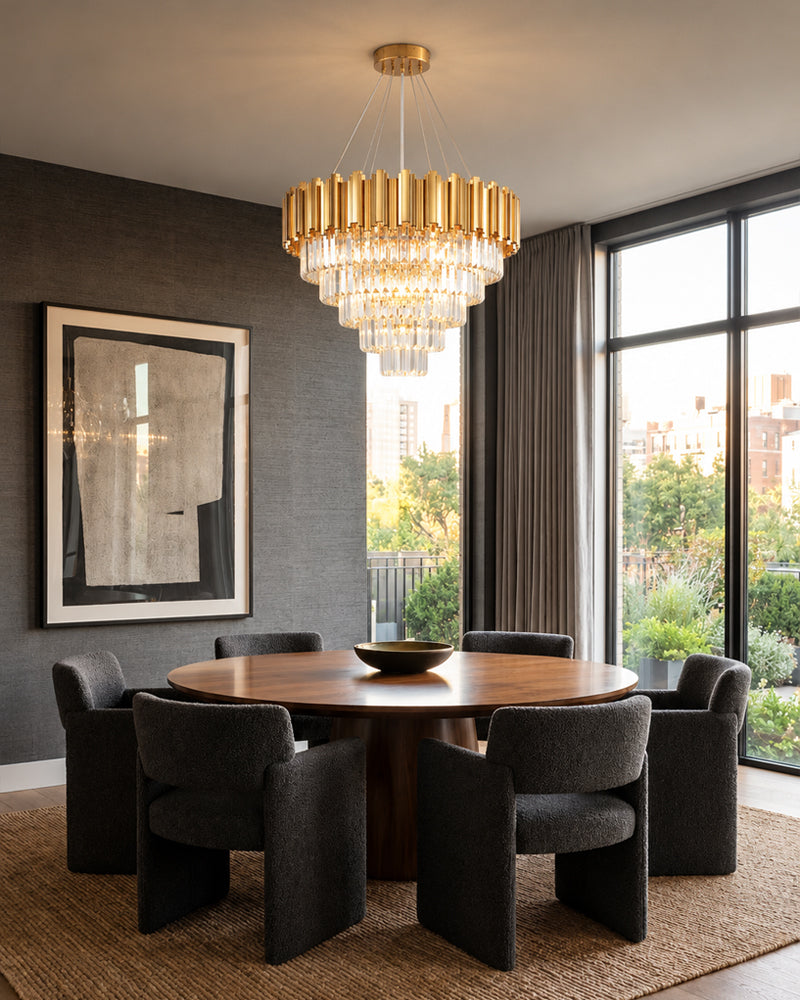 Bordeaux Multi Tiered Golden K9 Crystal Waterfall Chandelier - Lux Gold Trim - Living Rooms, Dining Rooms & Foyers